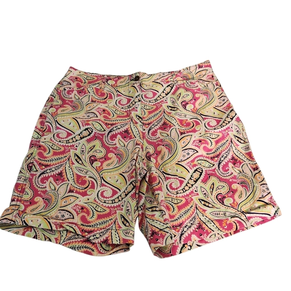 Kim Rogers Paisley-Print Flat Front Shorts, Sz 16
